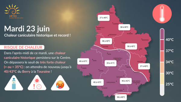 Carte risque chaleur du mardi 23 juin 2026 (copyright : Association Météo Centre - Val de Loire).